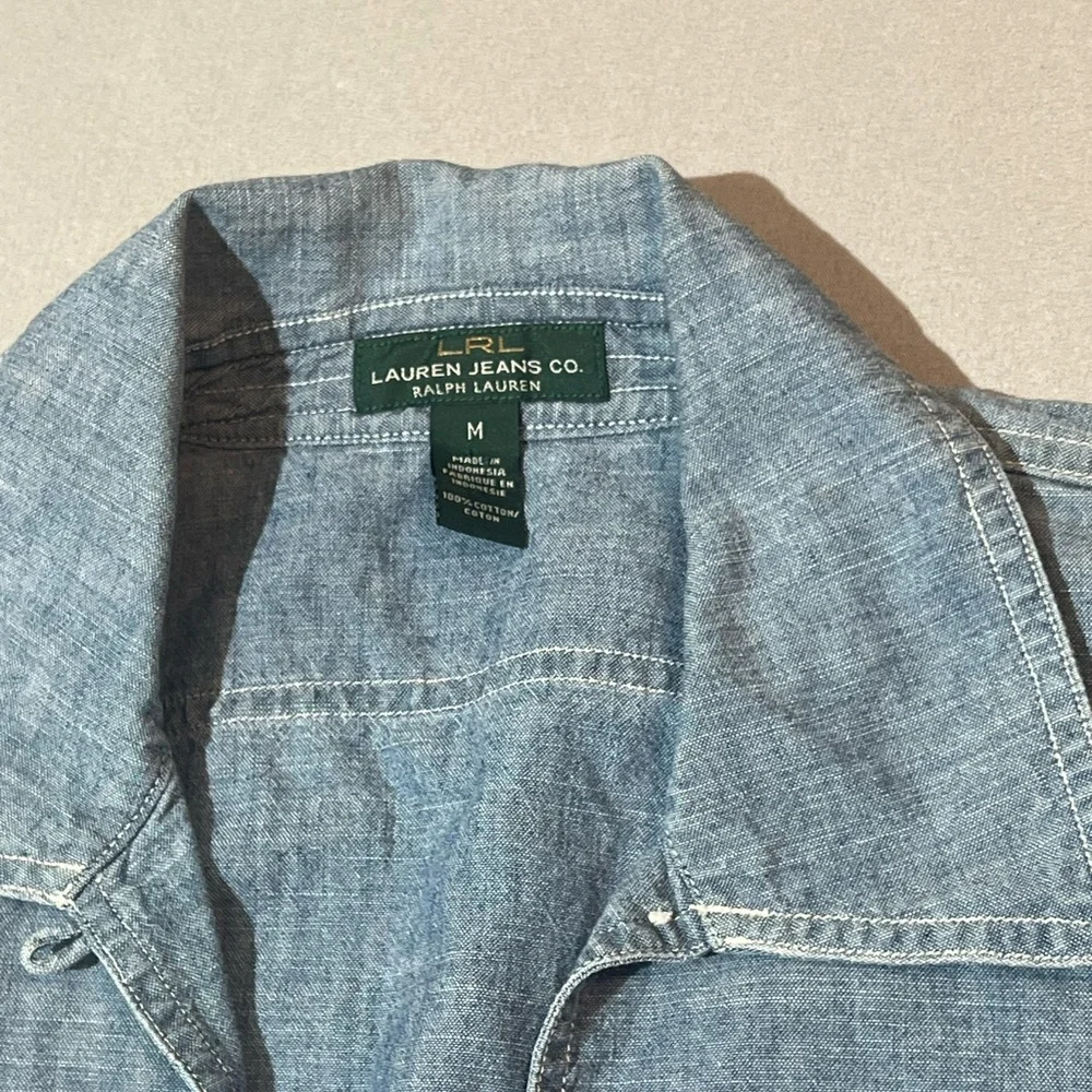 Lauren Jeans Co Ralph Lauren Chambray Denim 3/4 Sleeve Shirt Women’s Medium - Picture 6 of 7